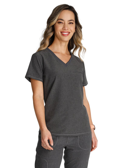 Women's Tuckable V-Neck Top - CK748A - Heather Pewter