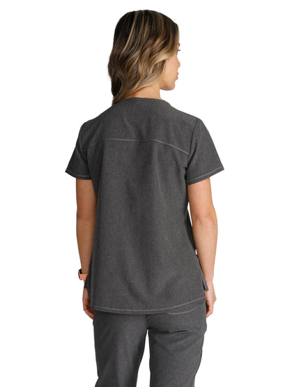 Women's Tuckable V-Neck Top - CK748A - Heather Pewter