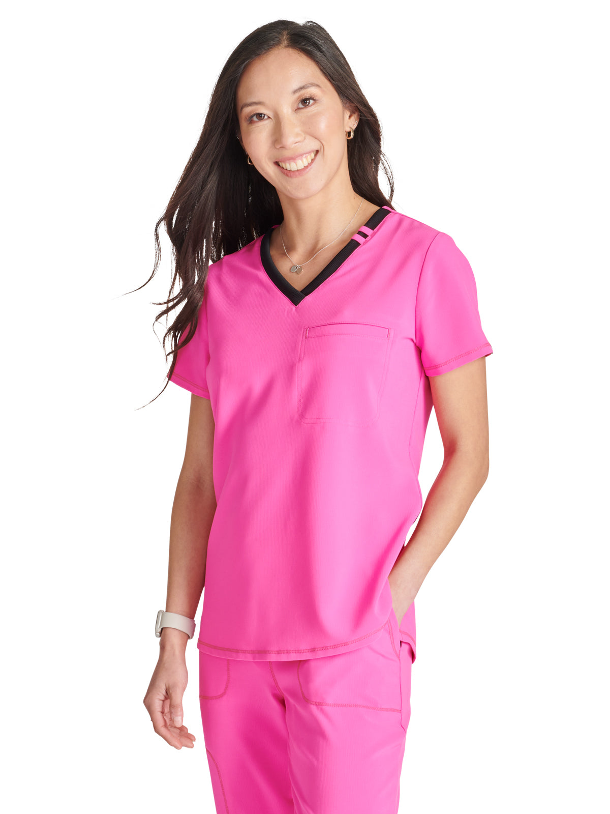 Women's Tuckable V-Neck Top - CK748A - Neon Pink