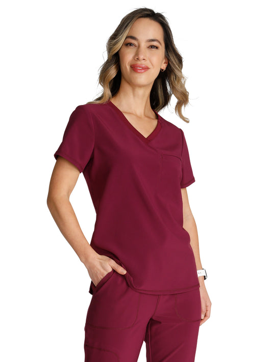 Women's Tuckable V-Neck Top - CK748A - Wine