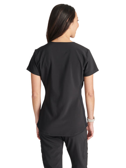 Women's Snap Front Henley Top - CK749A - Black