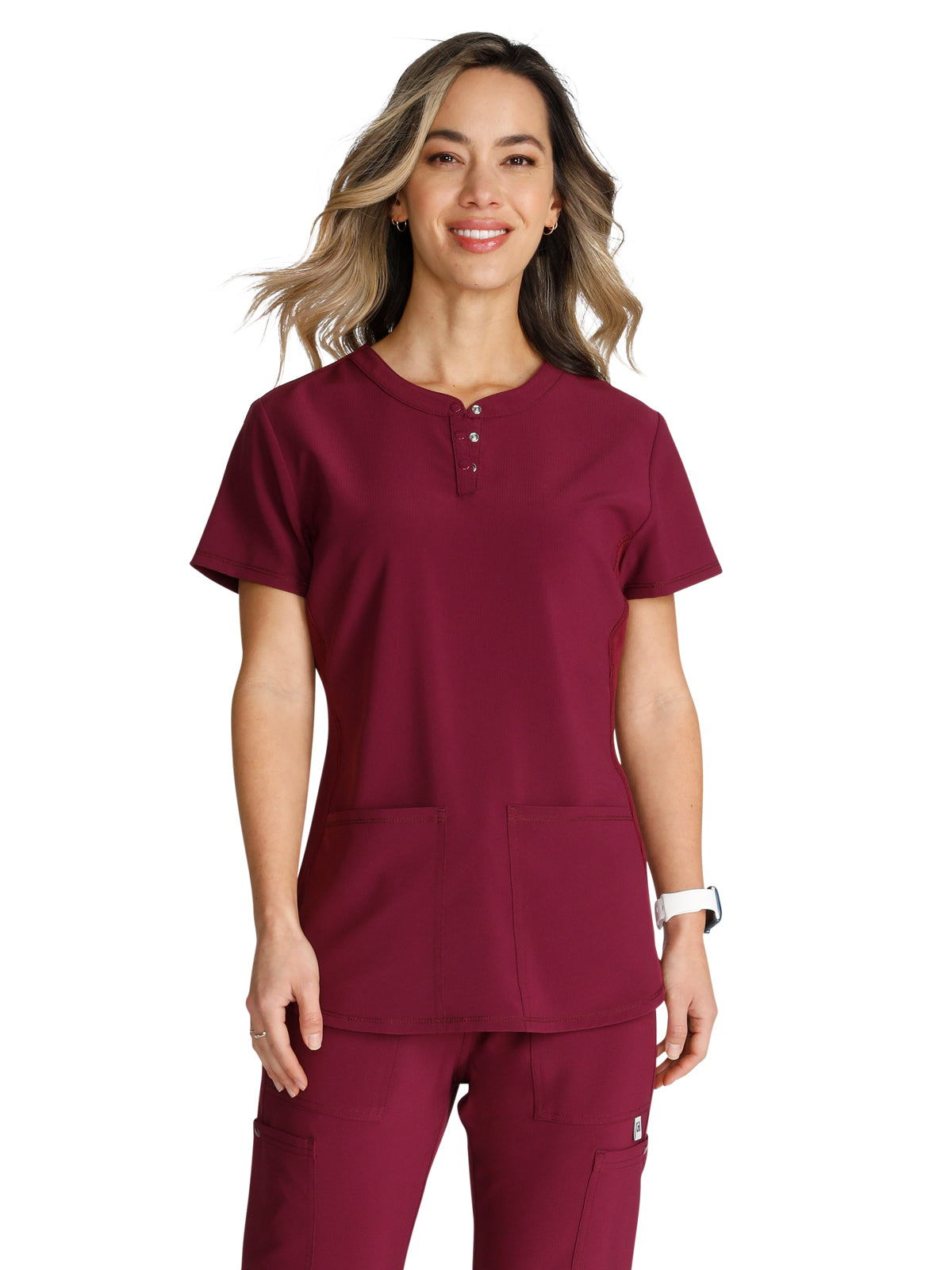 Women's Snap Front Henley Top - CK749A - Wine