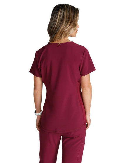 Women's Snap Front Henley Top - CK749A - Wine