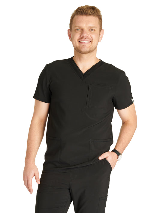 Men's V-Neck Scrub Top - CK752A - Black