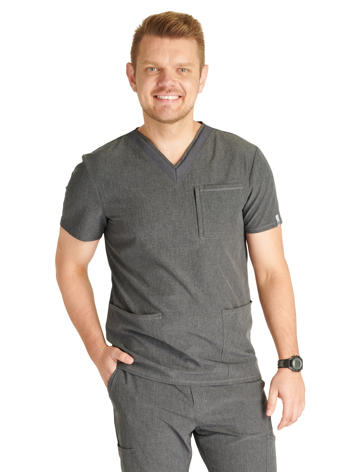 Men's V-Neck Scrub Top - CK752A - Heather Pewter