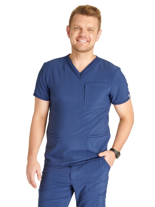 Men's V-Neck Scrub Top - CK752A - Navy