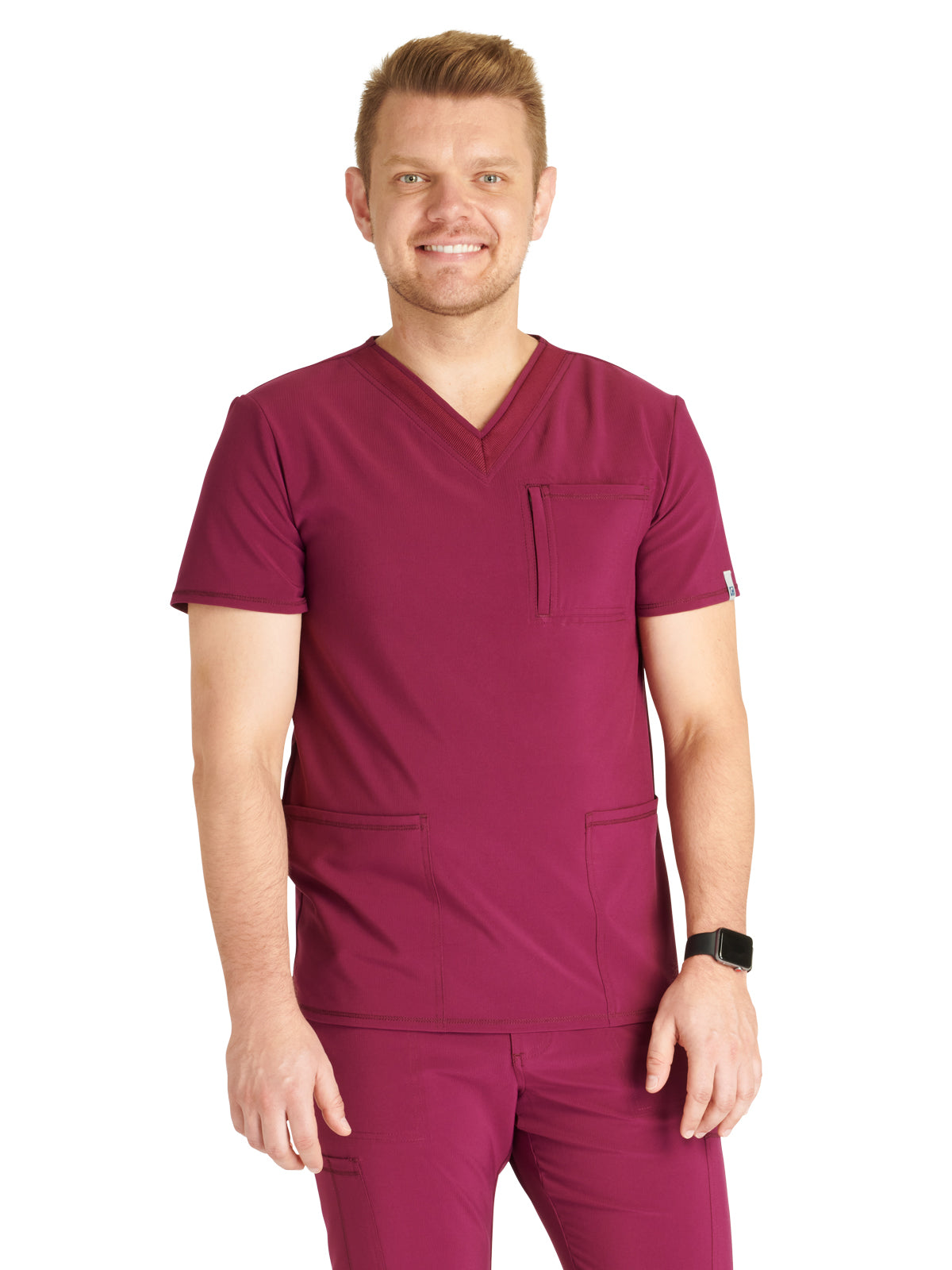 Men's V-Neck Scrub Top - CK752A - Wine