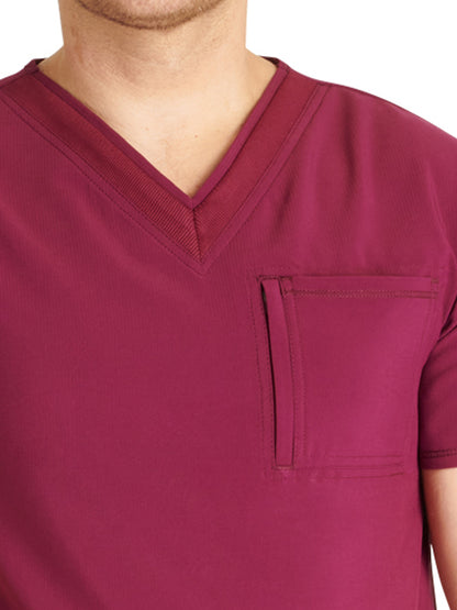 Men's V-Neck Scrub Top - CK752A - Wine