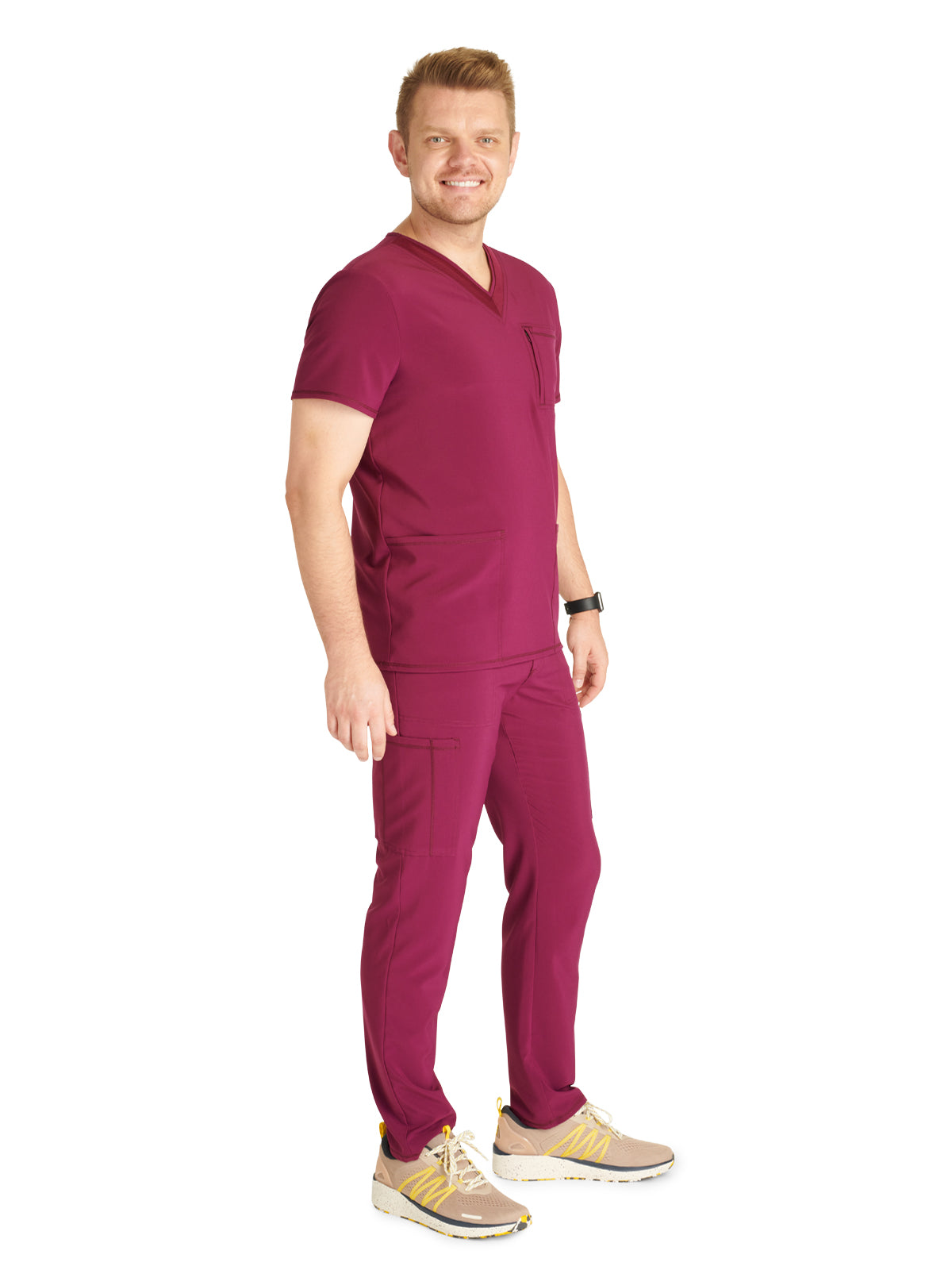 Men's V-Neck Scrub Top - CK752A - Wine