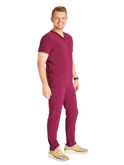 Men's V-Neck Scrub Top - CK752A - Wine