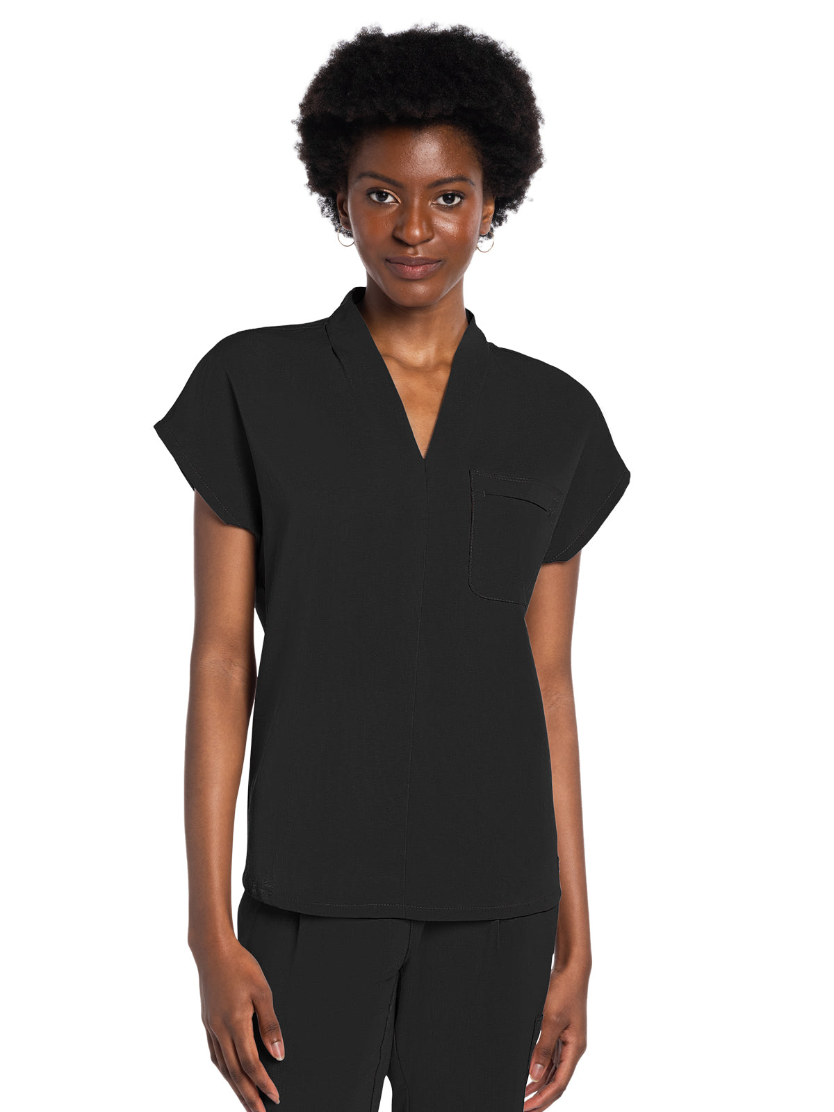 Women's 1-Pocket V-Neck Top - CK758A - Black