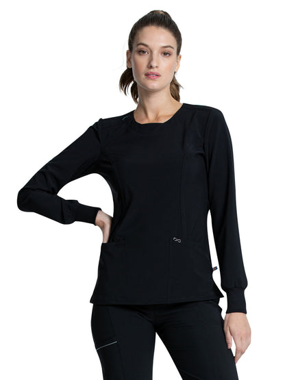 Women's 3 Pocket Long Sleeve V-Neck Top - CK781A - Black