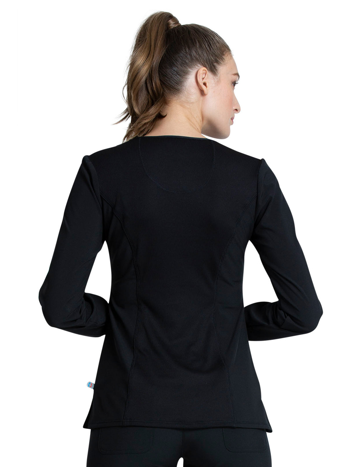 Women's 3 Pocket Long Sleeve V-Neck Top - CK781A - Black