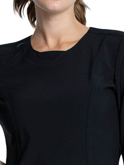 Women's 3 Pocket Long Sleeve V-Neck Top - CK781A - Black