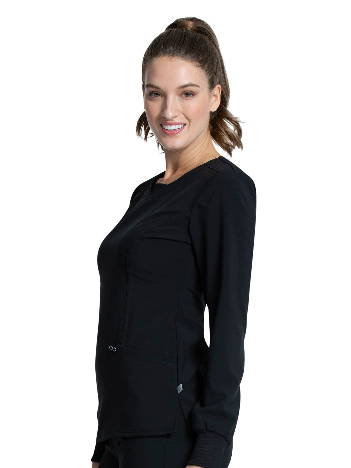 Women's 3 Pocket Long Sleeve V-Neck Top - CK781A - Black