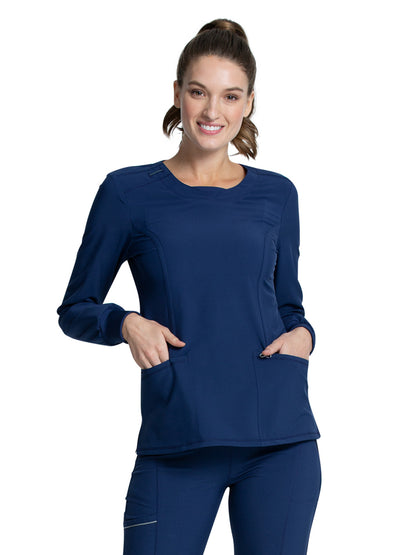 Women's 3 Pocket Long Sleeve V-Neck Top - CK781A - Navy