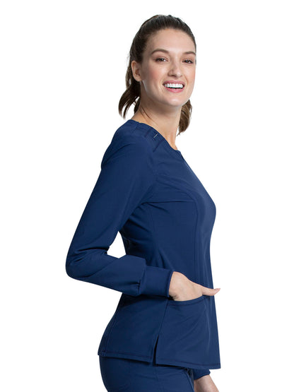 Women's 3 Pocket Long Sleeve V-Neck Top - CK781A - Navy