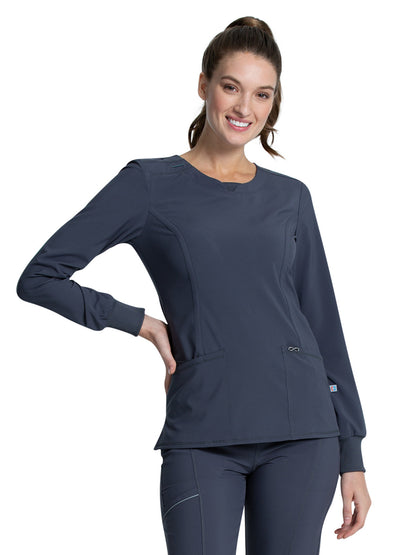 Women's 3 Pocket Long Sleeve V-Neck Top - CK781A - Pewter