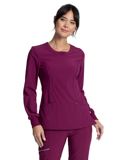 Women's 3 Pocket Long Sleeve V-Neck Top - CK781A - Wine