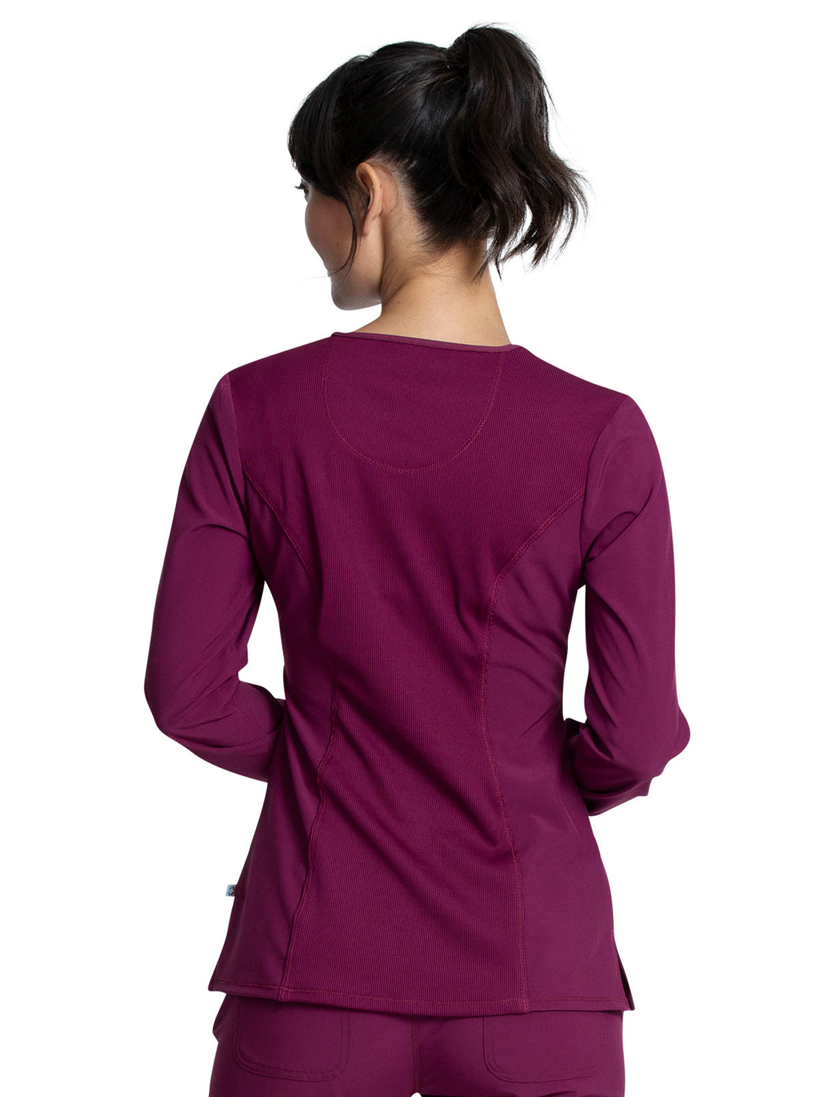 Women's 3 Pocket Long Sleeve V-Neck Top - CK781A - Wine