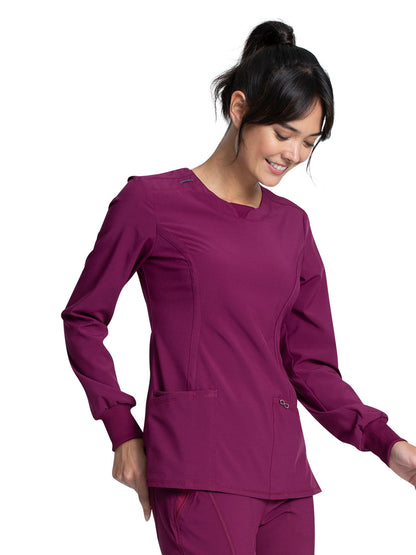 Women's 3 Pocket Long Sleeve V-Neck Top - CK781A - Wine