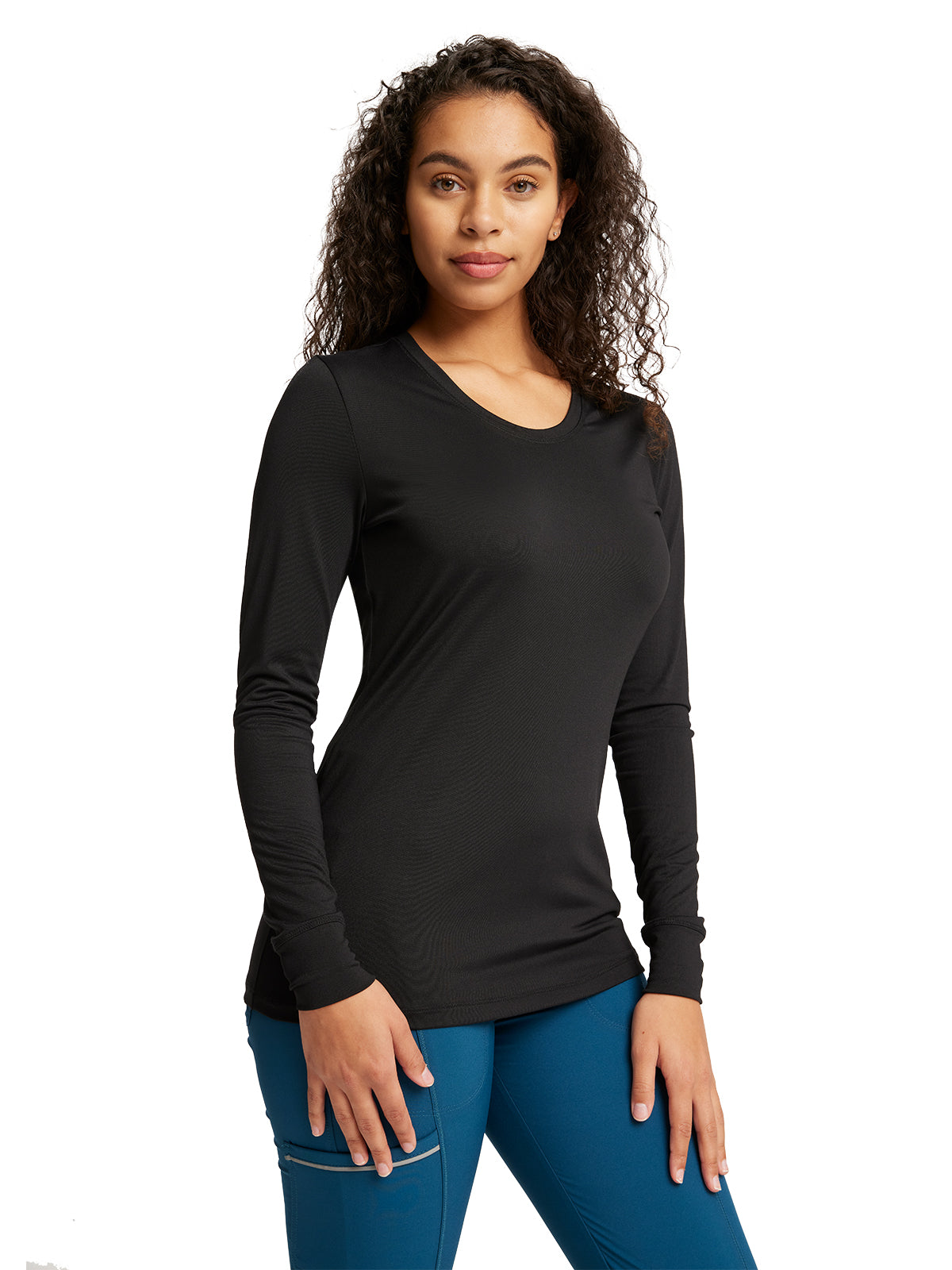 Women's Long Sleeve Underscrub Knit Tee - CK782 - Black