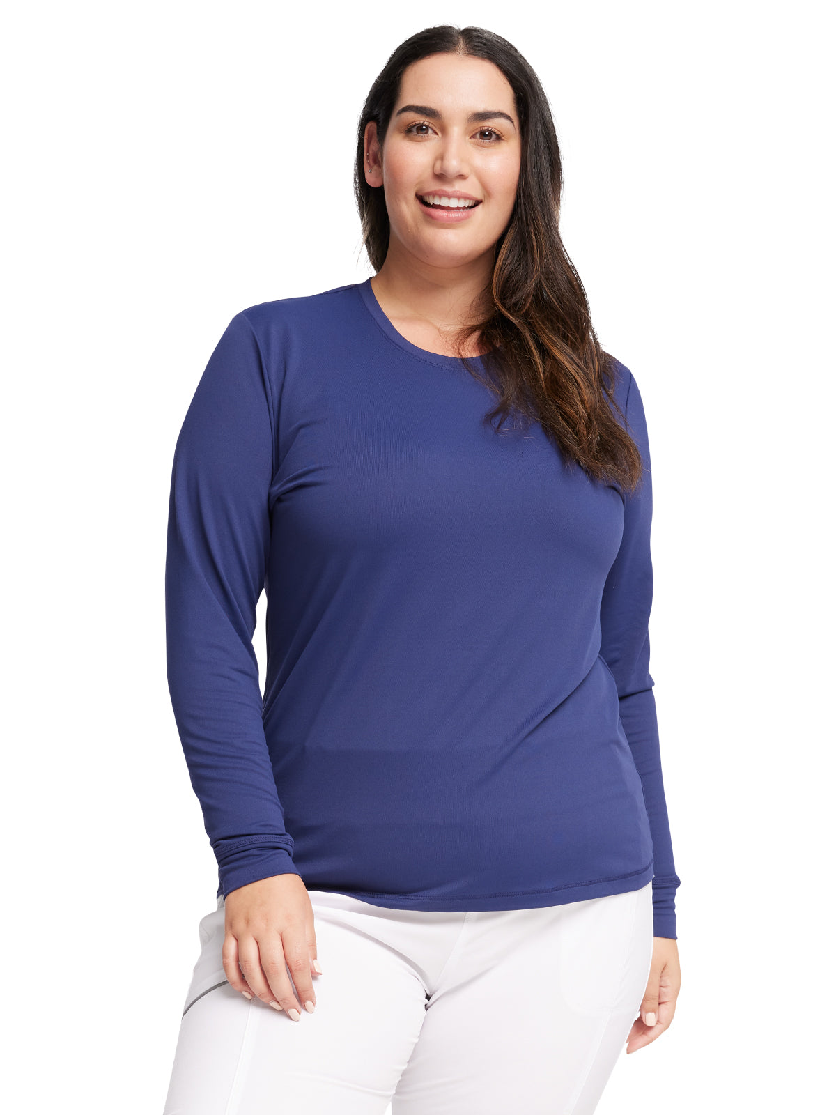 Women's Long Sleeve Underscrub Knit Tee - CK782 - Navy