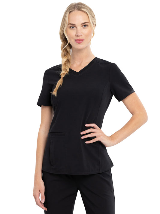 Women's Notched Back Neckline Stylized V-Neck Top - CK786A - Black