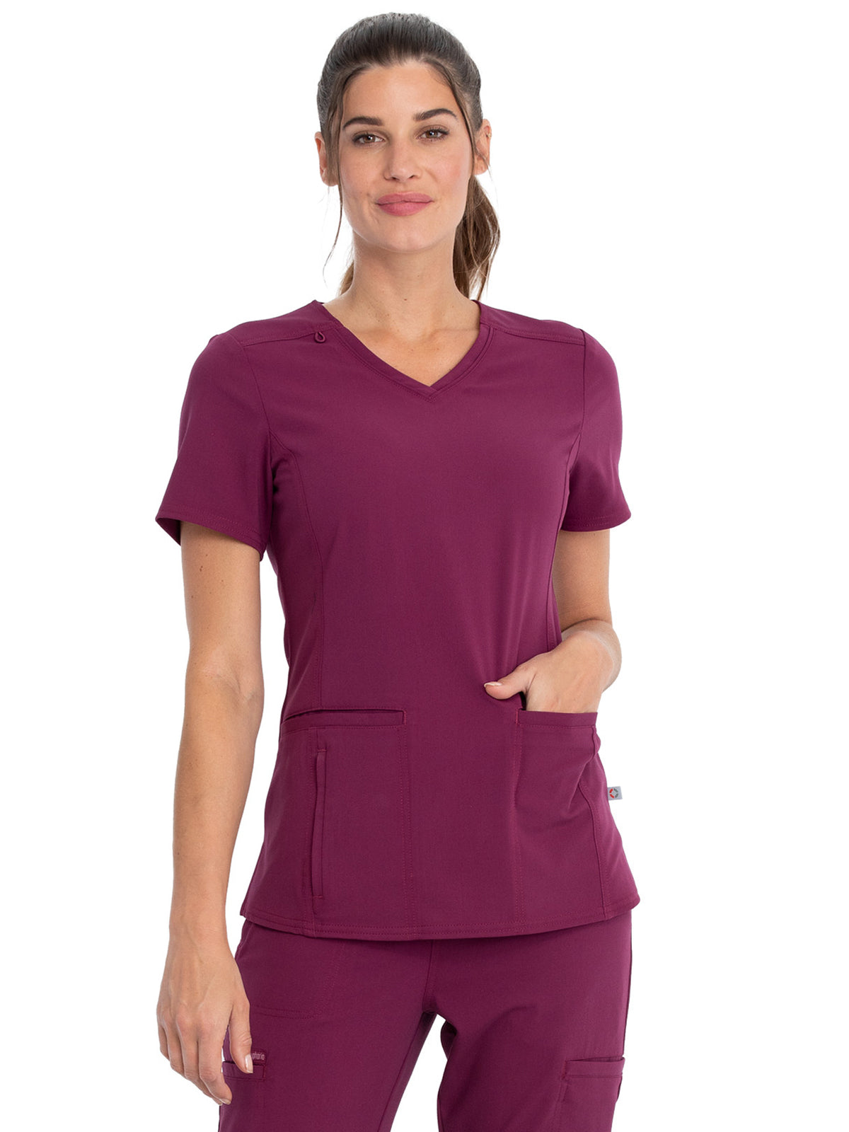 Women's Notched Back Neckline Stylized V-Neck Top - CK786A - Wine