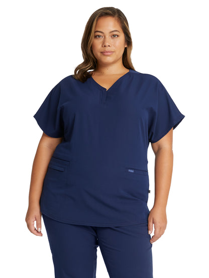 Women's Zip V-Neck Top - CK791A - Navy