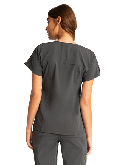 Women's Zip V-Neck Top - CK791A - Pewter