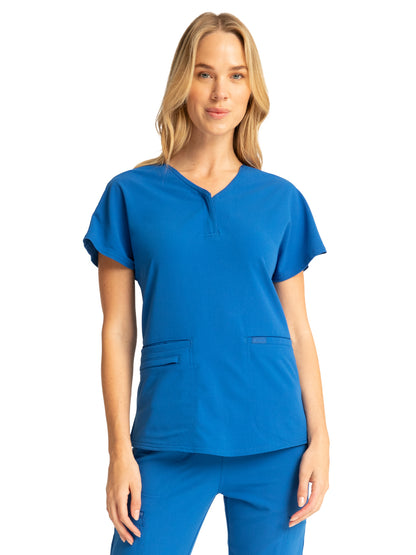 Women's Zip V-Neck Top - CK791A - Royal