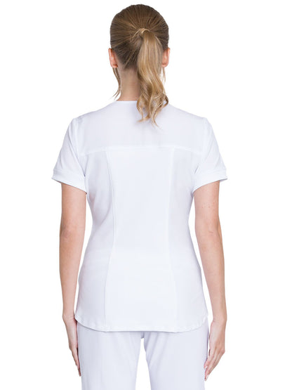 Women's Mixed Media Zip Front V-Neck Top - CK810A - White