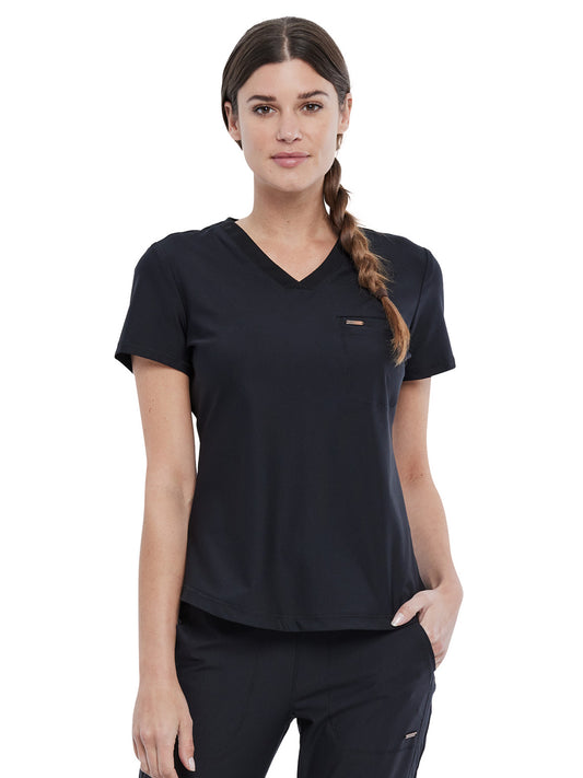 Women's 1-Pocket Tuckable V-Neck Scrub Top - CK819 - Black