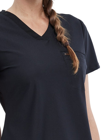 Women's 1-Pocket Tuckable V-Neck Scrub Top - CK819 - Black