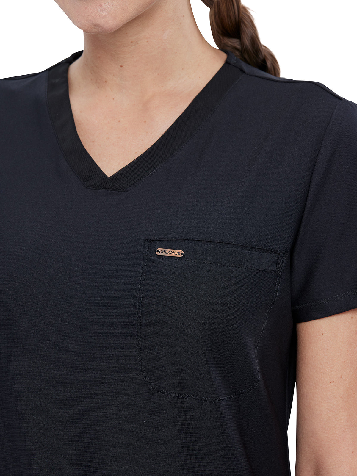 Women's 1-Pocket Tuckable V-Neck Scrub Top - CK819 - Black