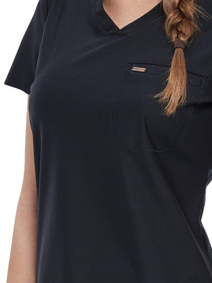 Women's 1-Pocket Tuckable V-Neck Scrub Top - CK819 - Black