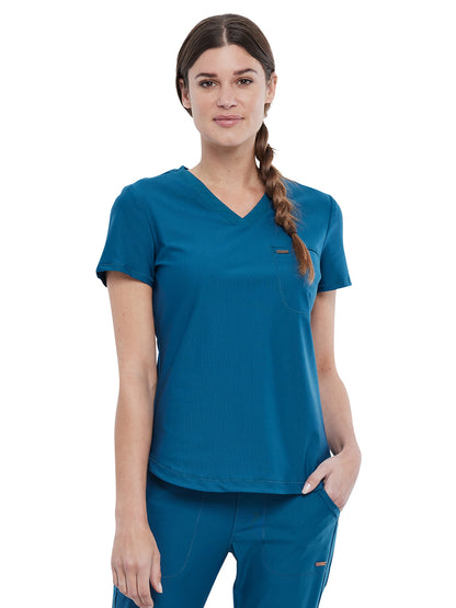 Women's 1-Pocket Tuckable V-Neck Scrub Top - CK819 - Caribbean Blue