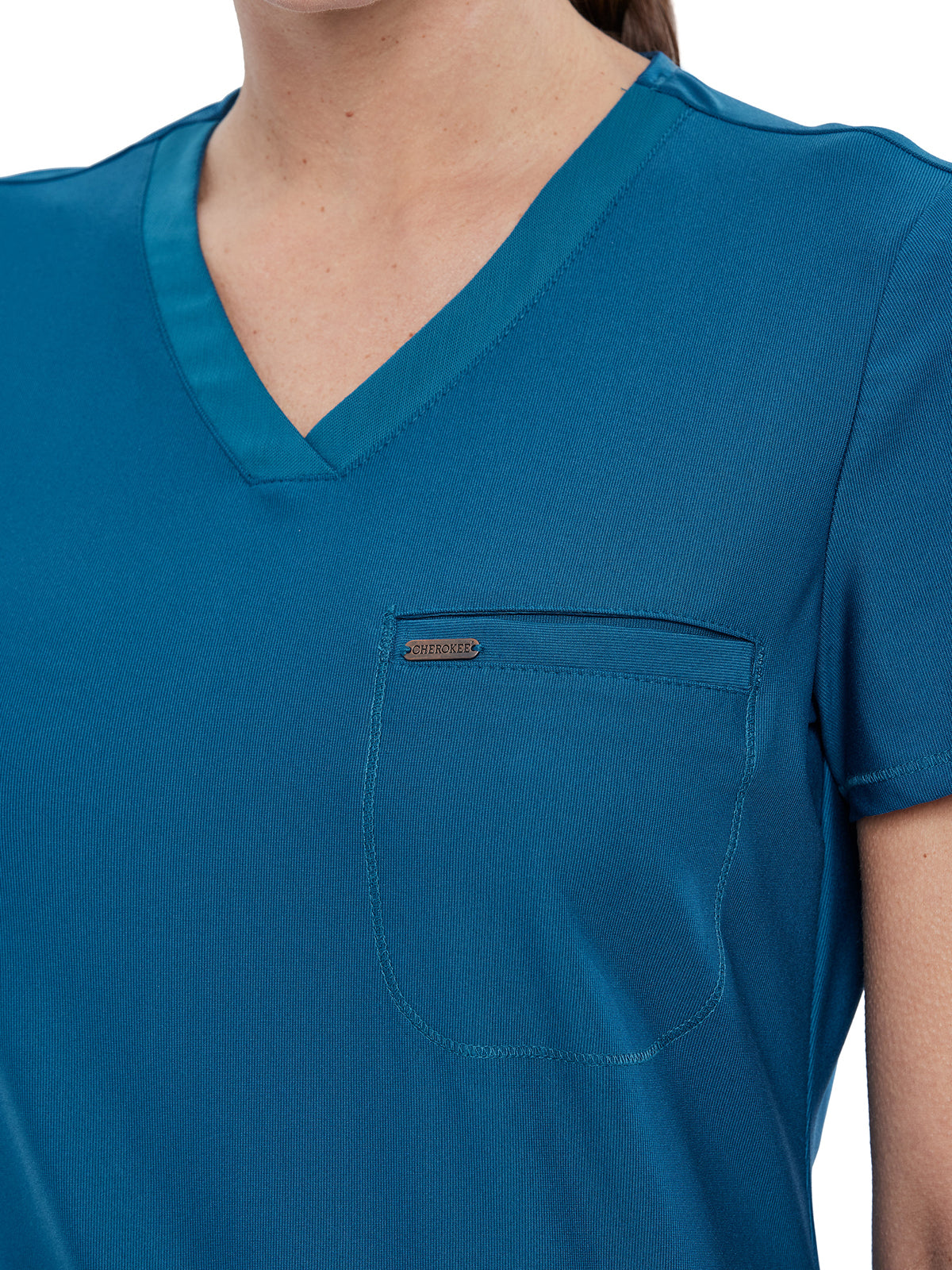 Women's 1-Pocket Tuckable V-Neck Scrub Top - CK819 - Caribbean Blue