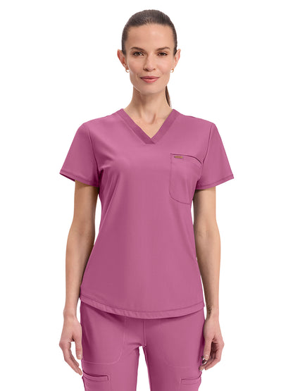 Women's 1-Pocket Tuckable V-Neck Top - CK819 - Dusty Mauve