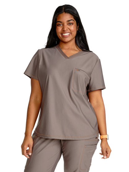 Women's 1-Pocket Tuckable V-Neck Top - CK819 - Iron