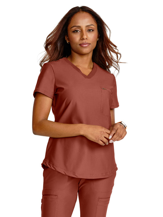 Women's 1-Pocket Tuckable V-Neck Scrub Top - CK819 - Masala