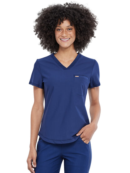 Women's 1-Pocket Tuckable V-Neck Scrub Top - CK819 - Navy