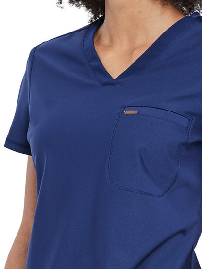 Women's 1-Pocket Tuckable V-Neck Scrub Top - CK819 - Navy