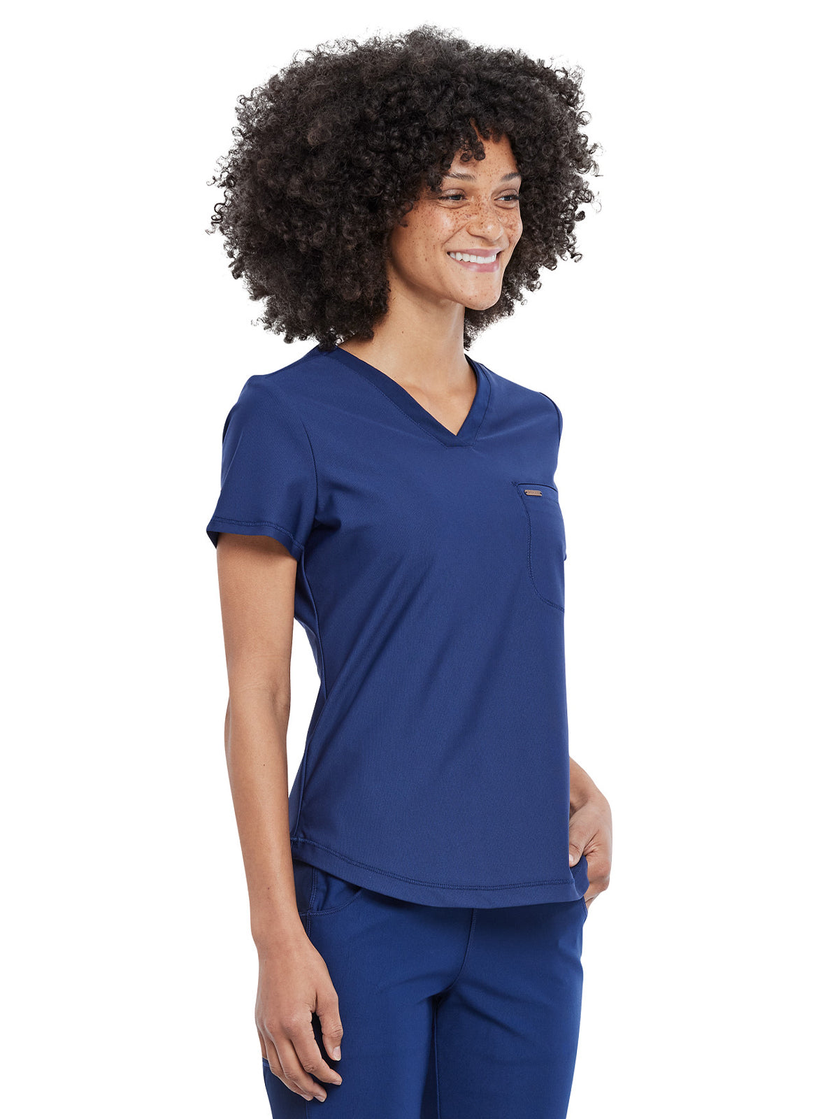 Women's 1-Pocket Tuckable V-Neck Scrub Top - CK819 - Navy