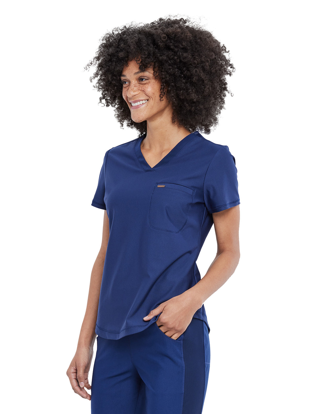 Women's 1-Pocket Tuckable V-Neck Scrub Top - CK819 - Navy