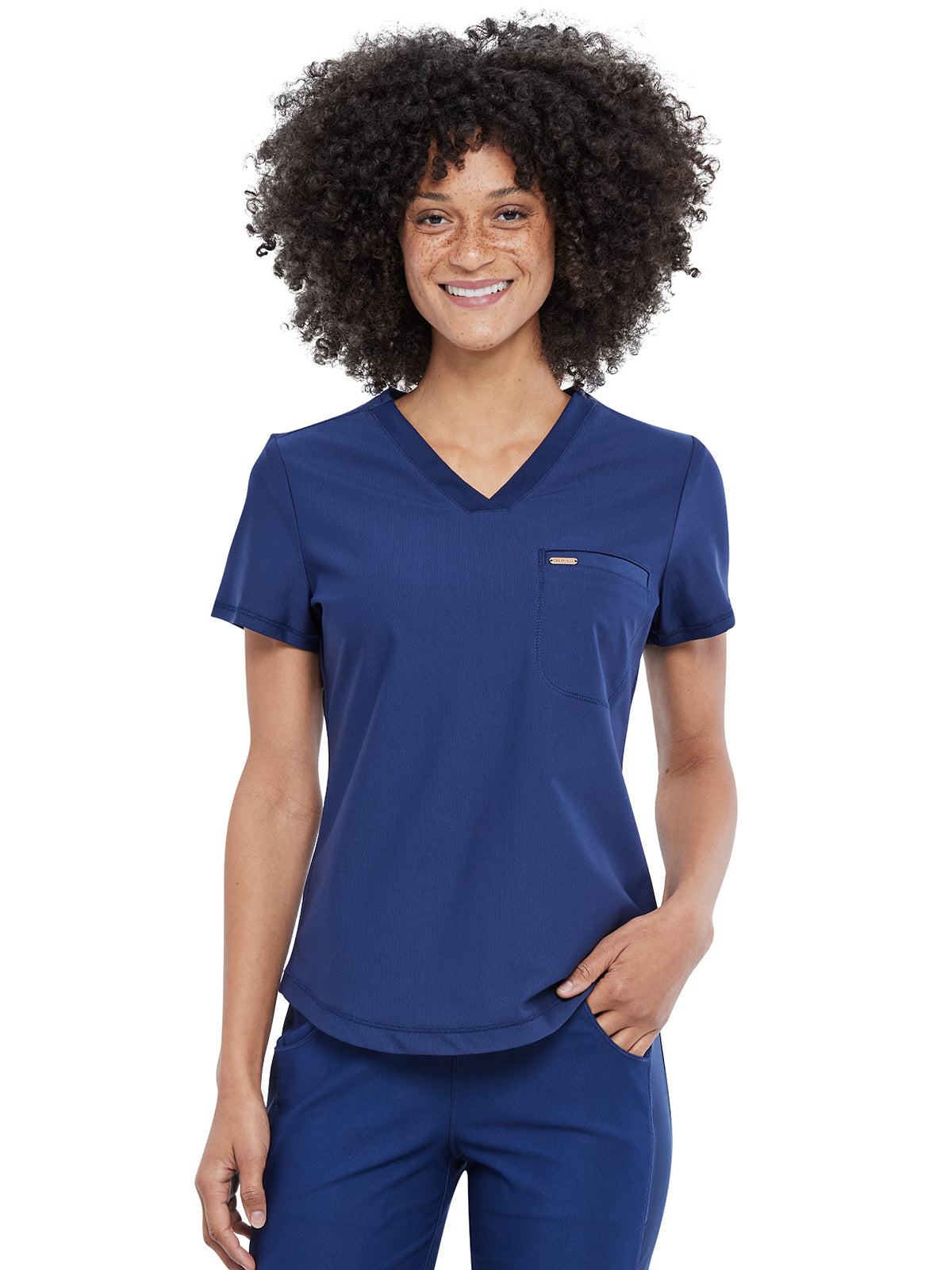 Women's 1-Pocket Tuckable V-Neck Top - CK819 - Navy