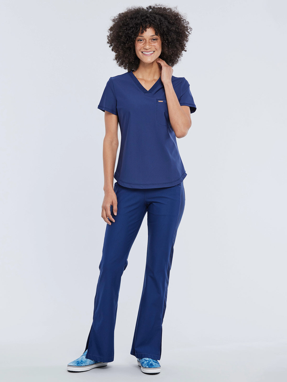 Women's 1-Pocket Tuckable V-Neck Scrub Top - CK819 - Navy