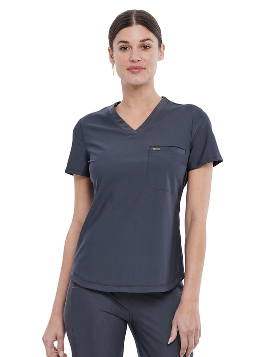 Women's 1-Pocket Tuckable V-Neck Top - CK819 - Pewter