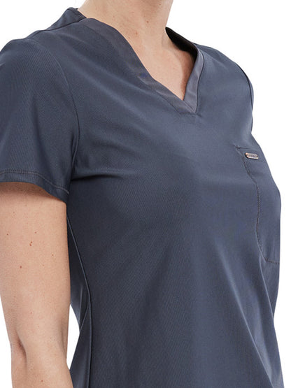 Women's 1-Pocket Tuckable V-Neck Scrub Top - CK819 - Pewter